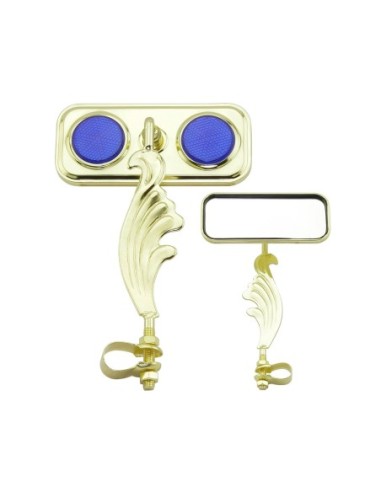 Rectangle Wing Mirror Gold Left Blue Reflectors.